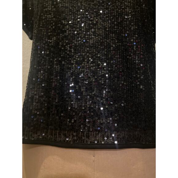 Women's Black Sparkly Sequin Short Sleeve T-shirt Top NWT Size S - Picture 3 of 7